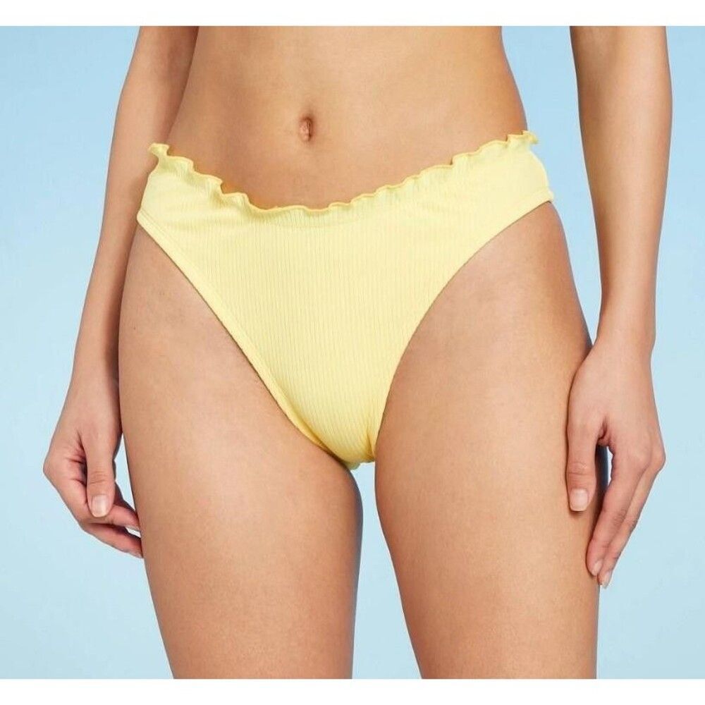 NEW Sunshine Yellow Sz XL Ribbed Low Rise Cheeky Bikini Bottoms WILD FABLE